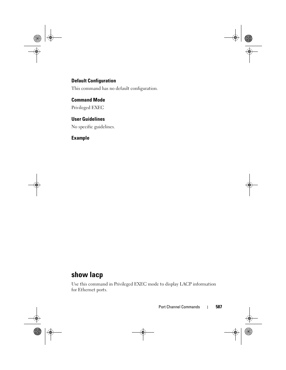 Default configuration, Command mode, User guidelines | Example, Show lacp | Dell POWEREDGE M1000E User Manual | Page 587 / 1682