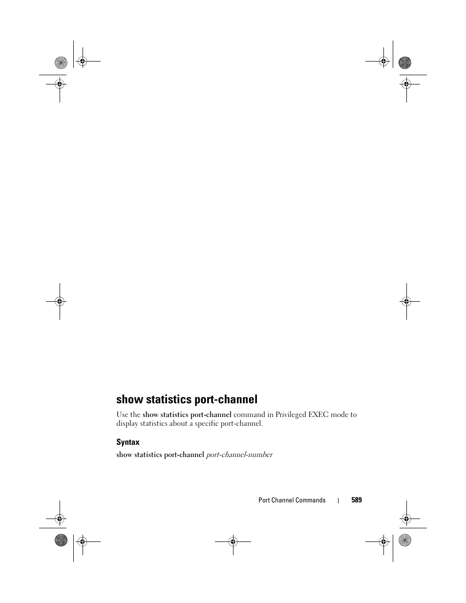 Show statistics port-channel, Syntax | Dell POWEREDGE M1000E User Manual | Page 589 / 1682