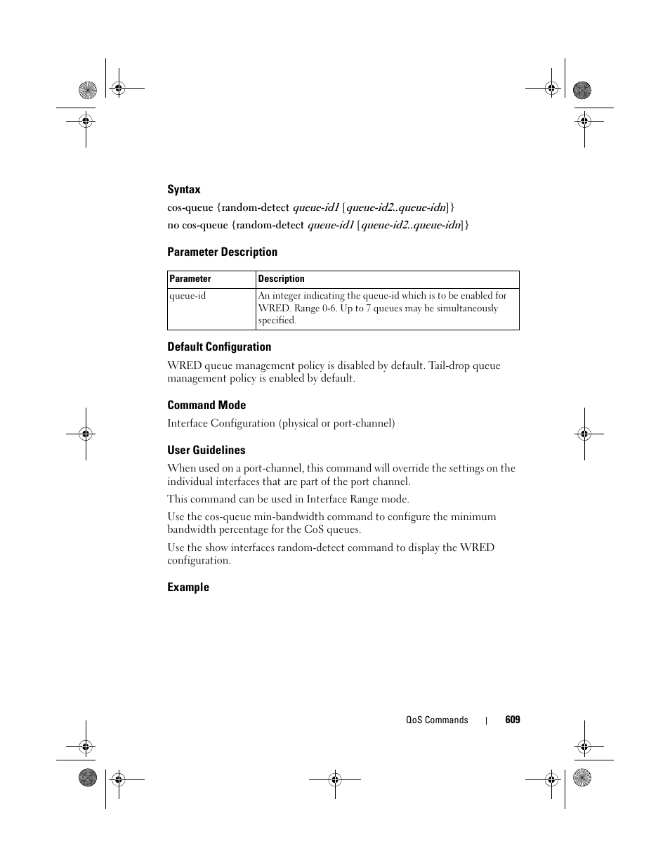 Syntax, Parameter description, Default configuration | Command mode, User guidelines, Example | Dell POWEREDGE M1000E User Manual | Page 609 / 1682