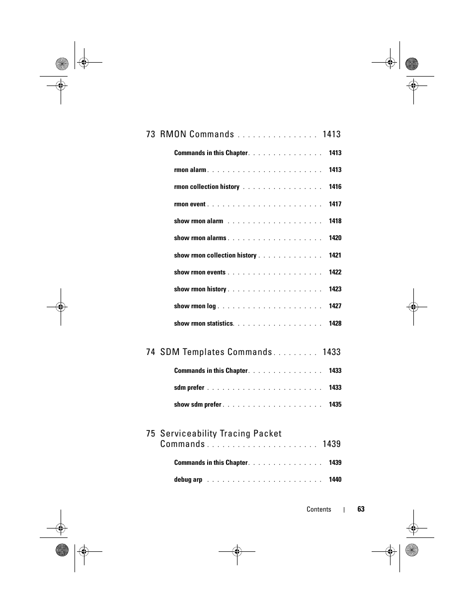73 rmon commands, 74 sdm templates commands, 75 serviceability tracing packet commands | Dell POWEREDGE M1000E User Manual | Page 63 / 1682