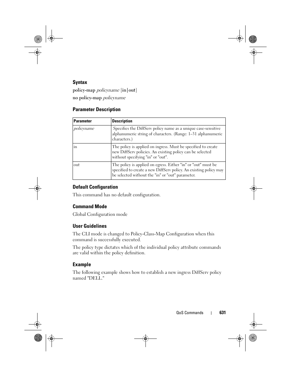 Syntax, Parameter description, Default configuration | Command mode, User guidelines, Example | Dell POWEREDGE M1000E User Manual | Page 631 / 1682