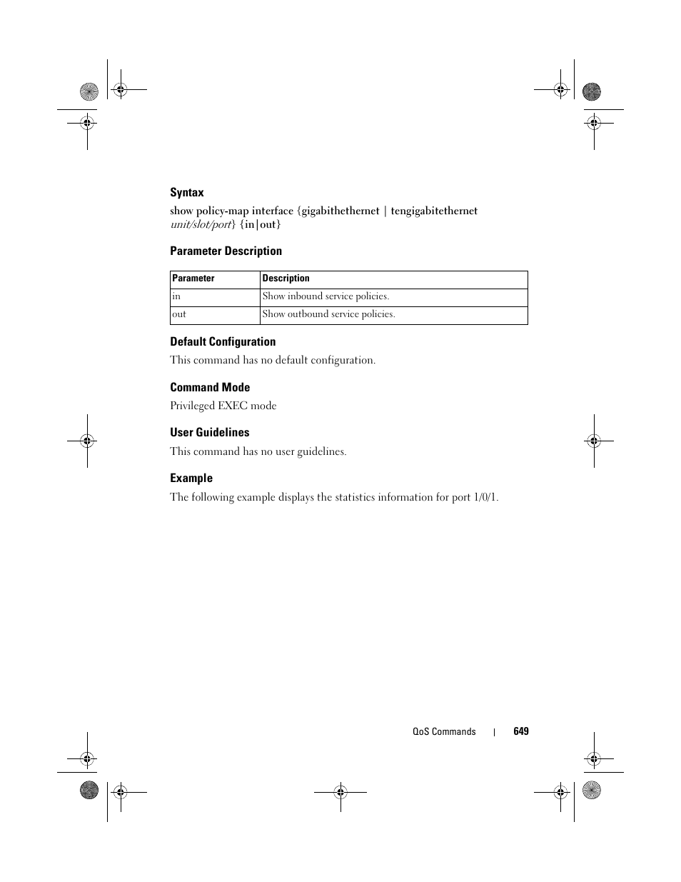 Syntax, Parameter description, Default configuration | Command mode, User guidelines, Example | Dell POWEREDGE M1000E User Manual | Page 649 / 1682