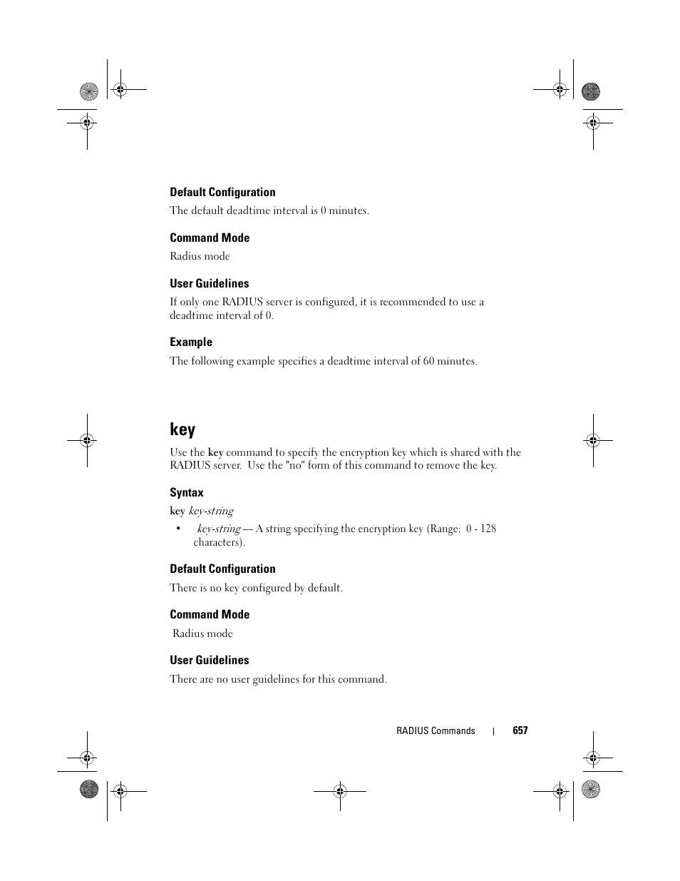 Default configuration, Command mode, User guidelines | Example, Syntax | Dell POWEREDGE M1000E User Manual | Page 657 / 1682