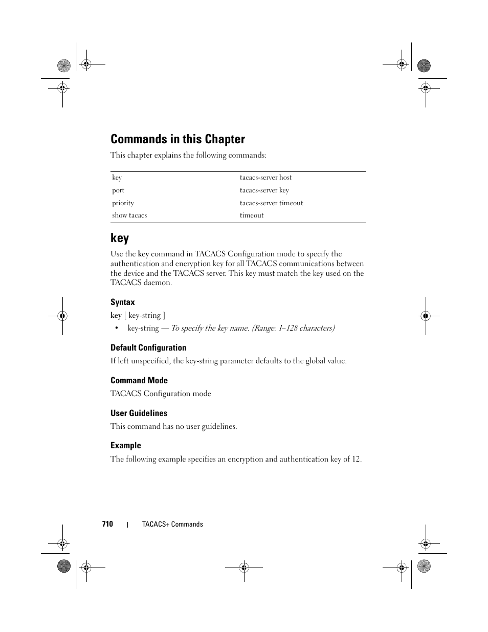 Commands in this chapter, Syntax, Default configuration | Command mode, User guidelines, Example | Dell POWEREDGE M1000E User Manual | Page 710 / 1682