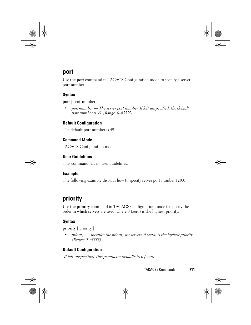 Port, Syntax, Default configuration | Command mode, User guidelines, Example, Priority | Dell POWEREDGE M1000E User Manual | Page 711 / 1682