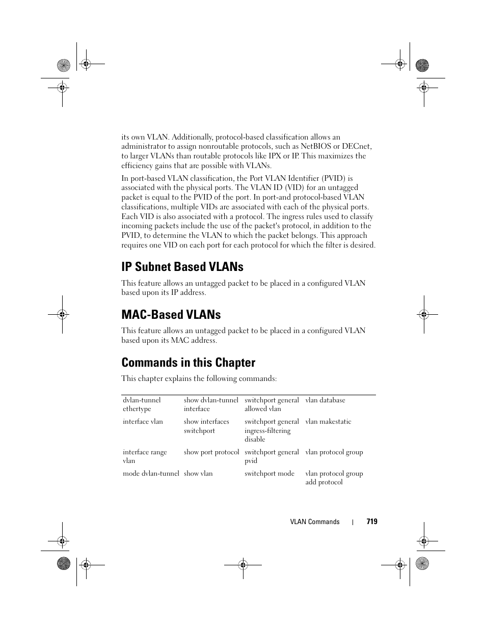 Ip subnet based vlans, Mac-based vlans, Commands in this chapter | Dell POWEREDGE M1000E User Manual | Page 719 / 1682