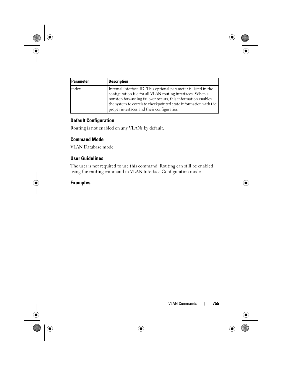 Default configuration, Command mode, User guidelines | Examples | Dell POWEREDGE M1000E User Manual | Page 755 / 1682