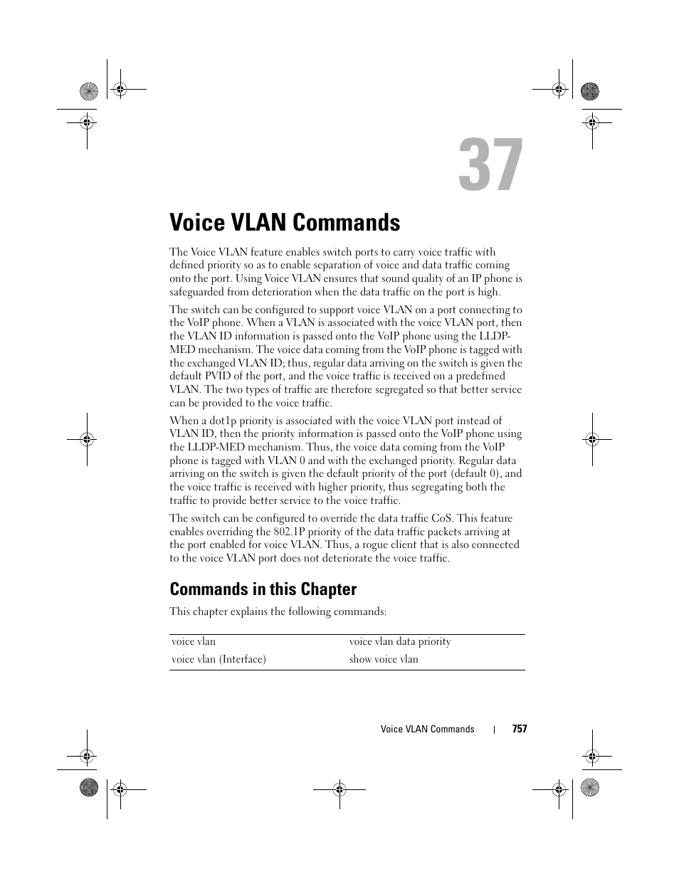 Voice vlan commands, Commands in this chapter, Voice vlan | Commands | Dell POWEREDGE M1000E User Manual | Page 757 / 1682