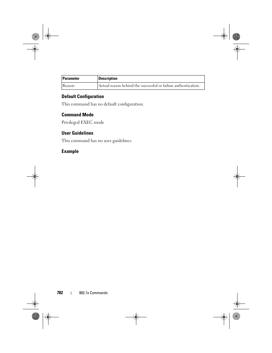 Default configuration, Command mode, User guidelines | Example | Dell POWEREDGE M1000E User Manual | Page 782 / 1682