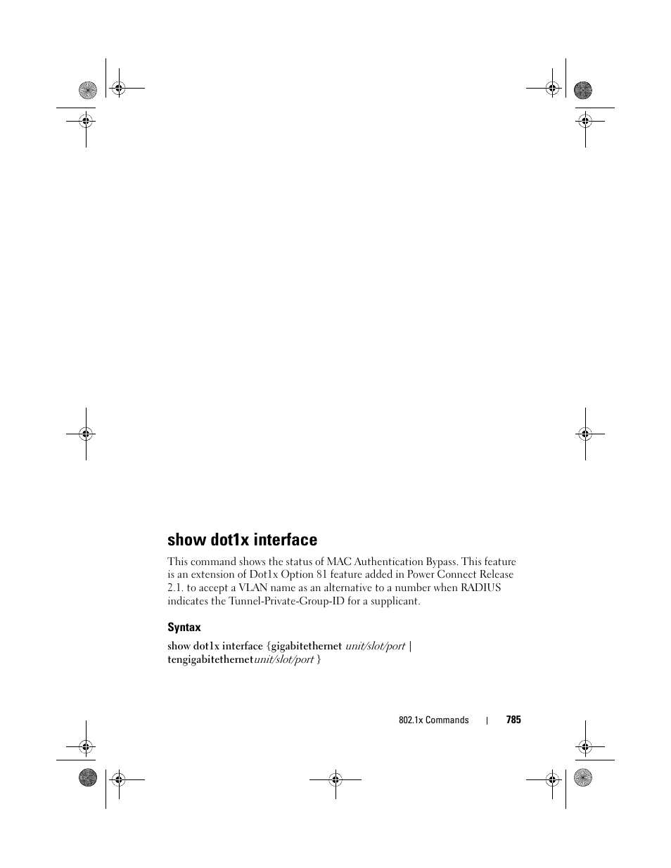 Show dot1x interface, Syntax | Dell POWEREDGE M1000E User Manual | Page 785 / 1682