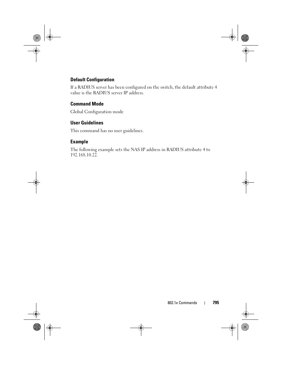 Default configuration, Command mode, User guidelines | Example | Dell POWEREDGE M1000E User Manual | Page 795 / 1682