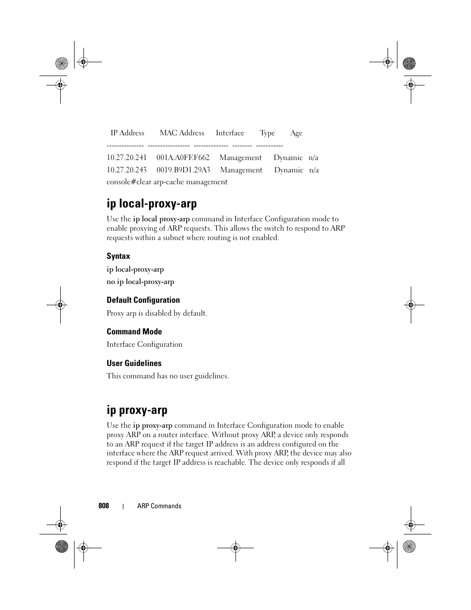 Ip local-proxy-arp, Syntax, Default configuration | Command mode, User guidelines, Ip proxy-arp | Dell POWEREDGE M1000E User Manual | Page 808 / 1682