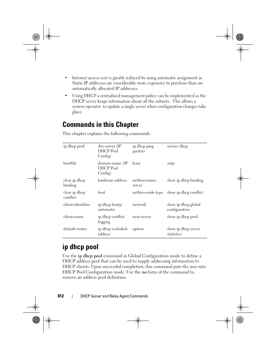 Commands in this chapter, Ip dhcp pool | Dell POWEREDGE M1000E User Manual | Page 812 / 1682