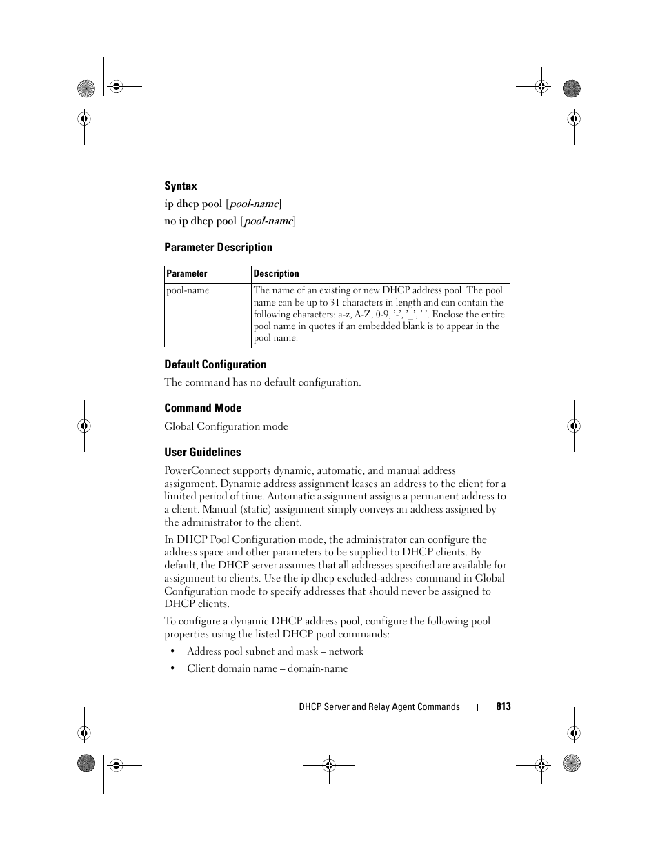 Syntax, Parameter description, Default configuration | Command mode, User guidelines | Dell POWEREDGE M1000E User Manual | Page 813 / 1682