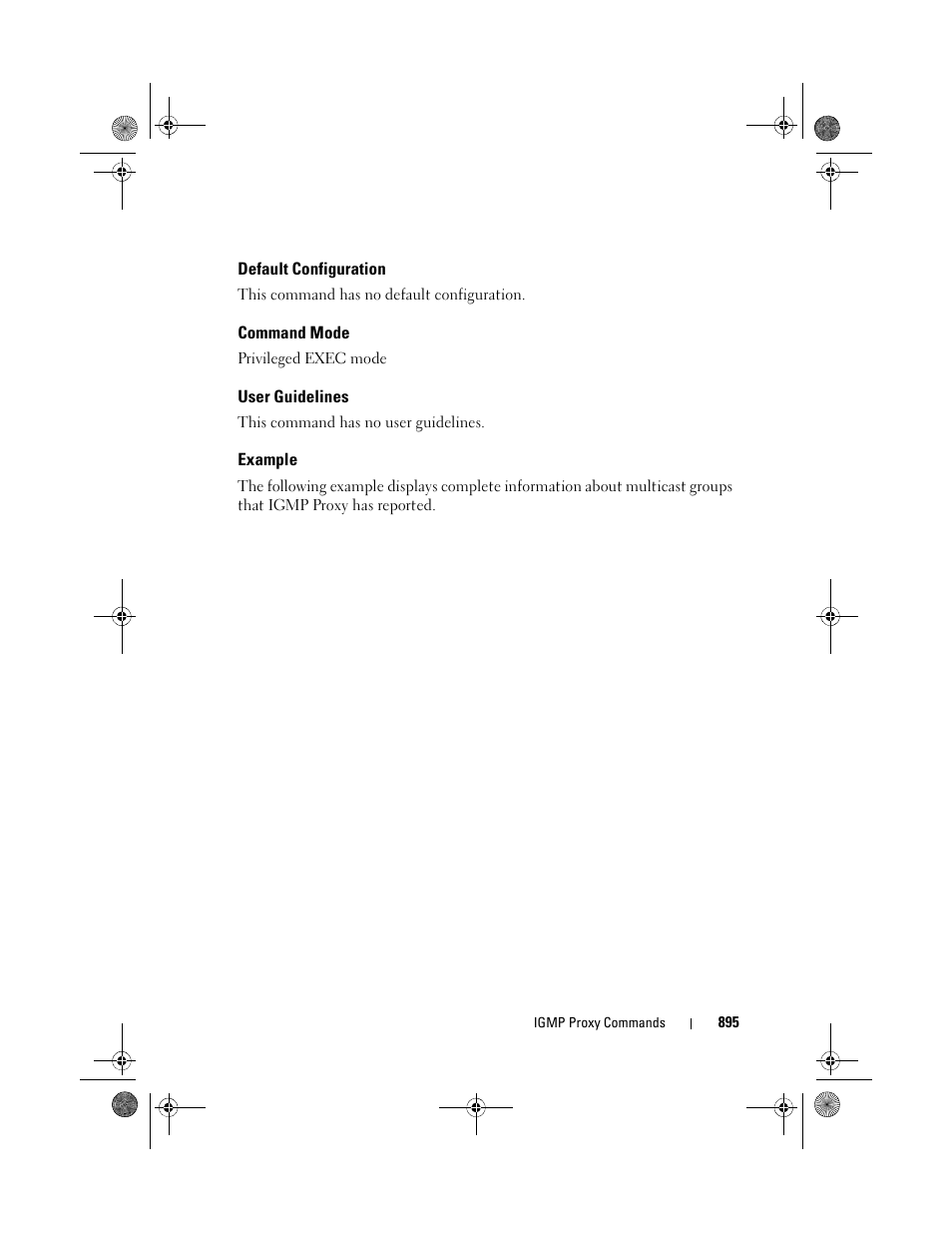 Default configuration, Command mode, User guidelines | Example | Dell POWEREDGE M1000E User Manual | Page 895 / 1682