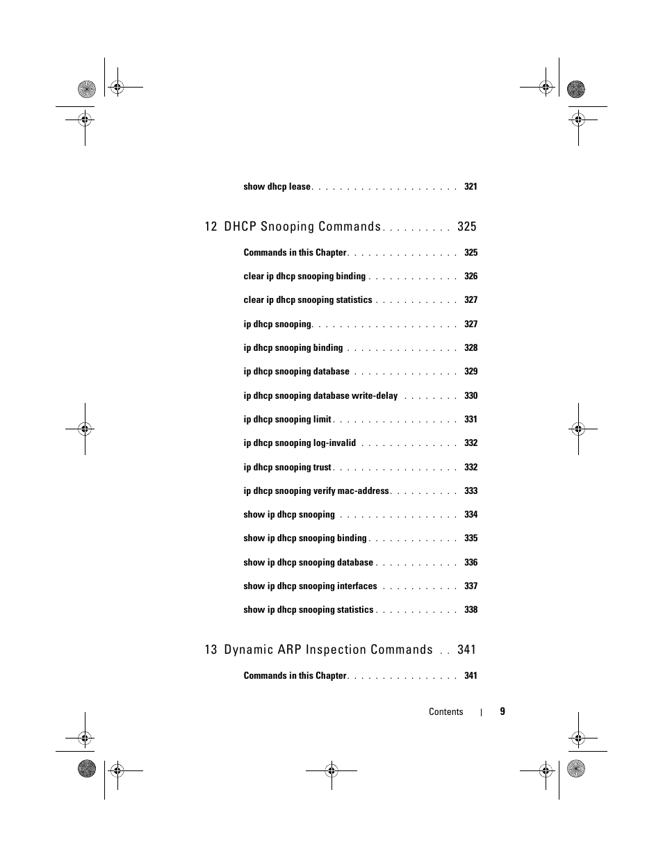 12 dhcp snooping commands, 13 dynamic arp inspection commands | Dell POWEREDGE M1000E User Manual | Page 9 / 1682