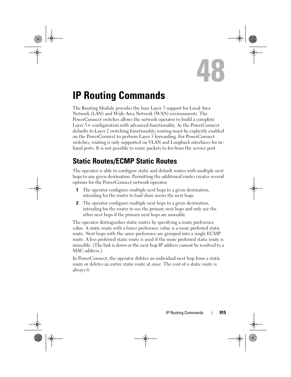 Ip routing commands, Static routes/ecmp static routes | Dell POWEREDGE M1000E User Manual | Page 915 / 1682