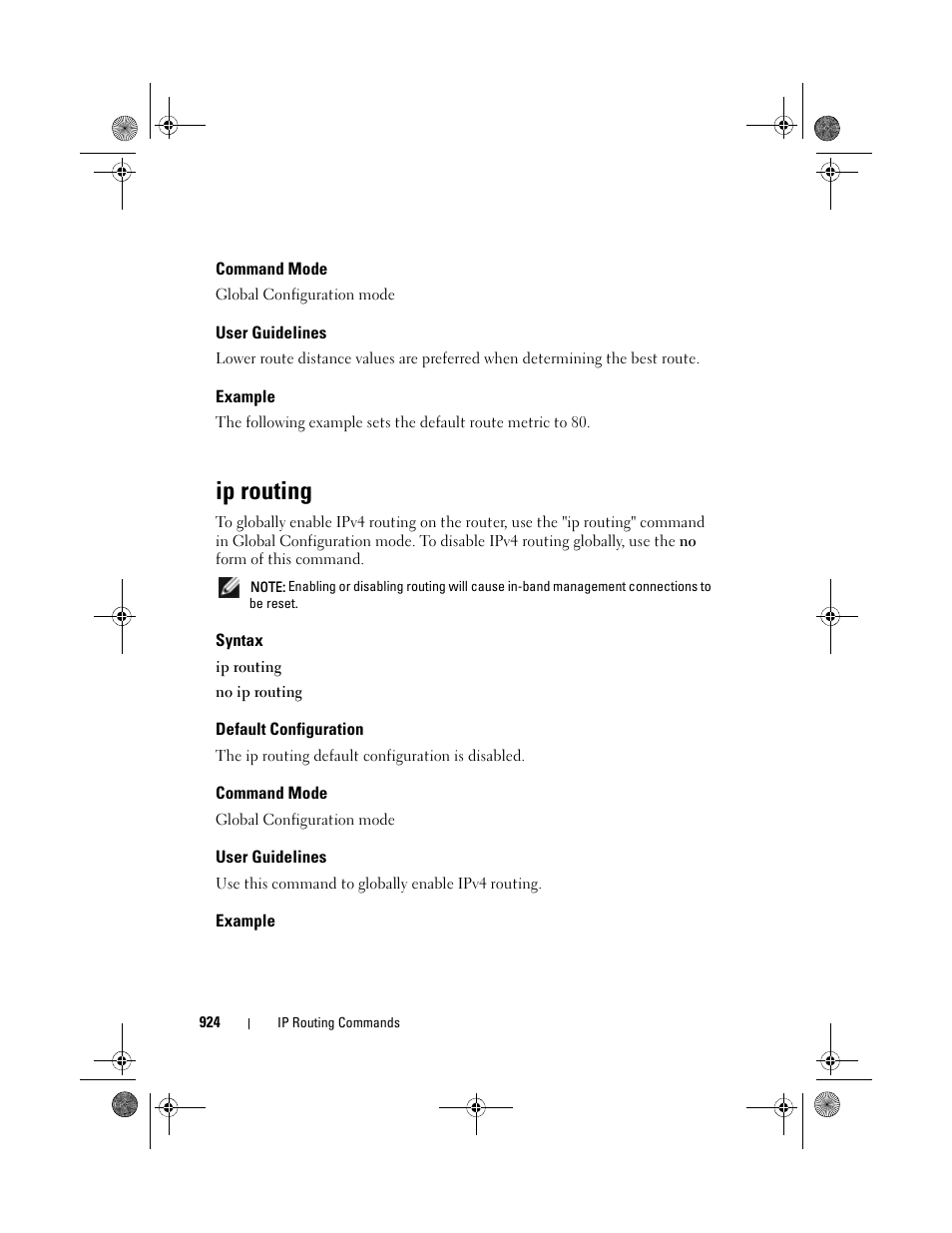 Command mode, User guidelines, Example | Ip routing, Syntax, Default configuration | Dell POWEREDGE M1000E User Manual | Page 924 / 1682