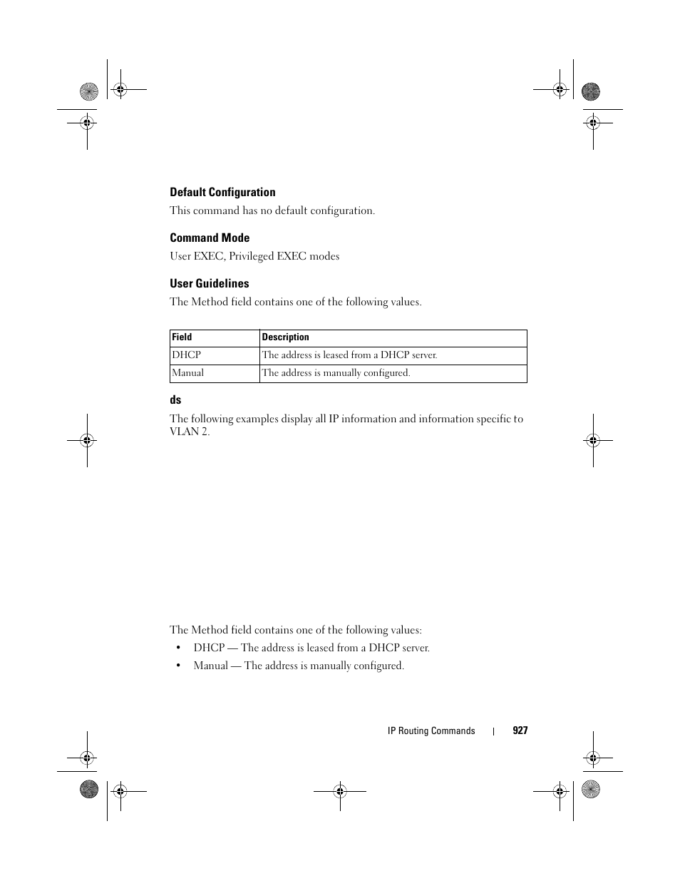 Default configuration, Command mode, User guidelines | Dell POWEREDGE M1000E User Manual | Page 927 / 1682