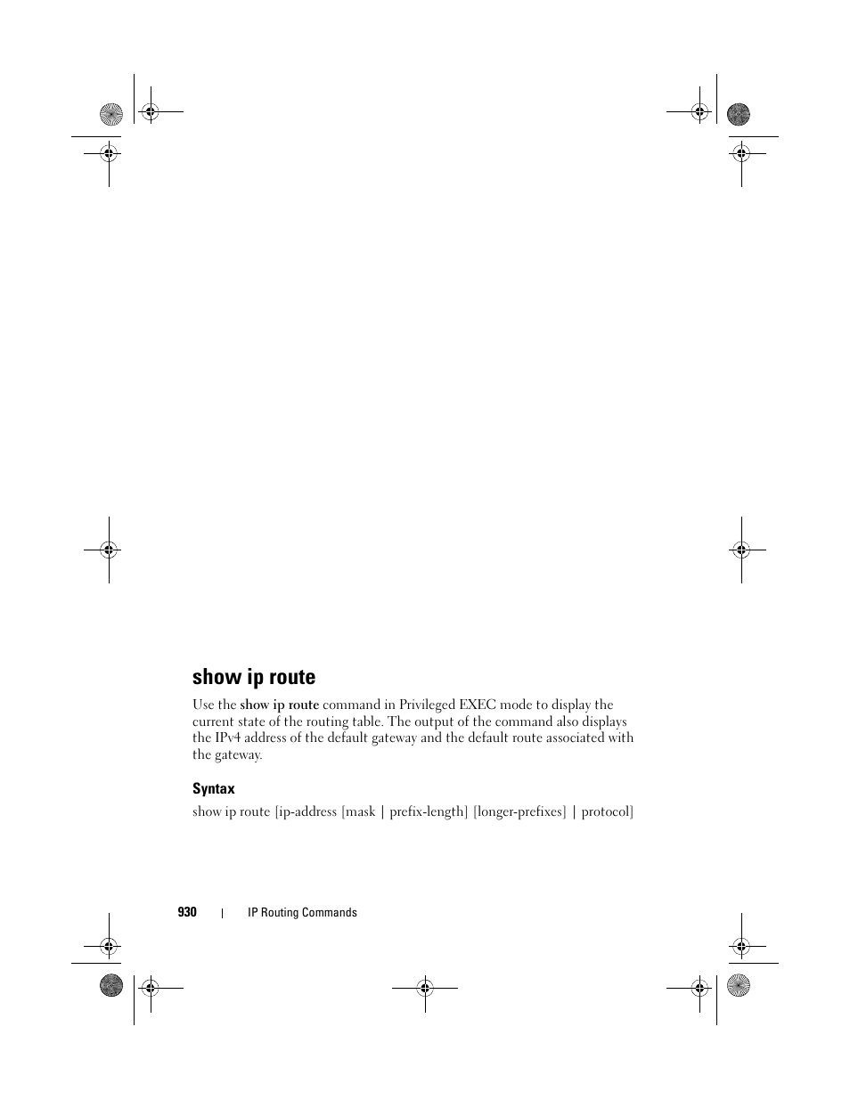 Show ip route, Syntax | Dell POWEREDGE M1000E User Manual | Page 930 / 1682