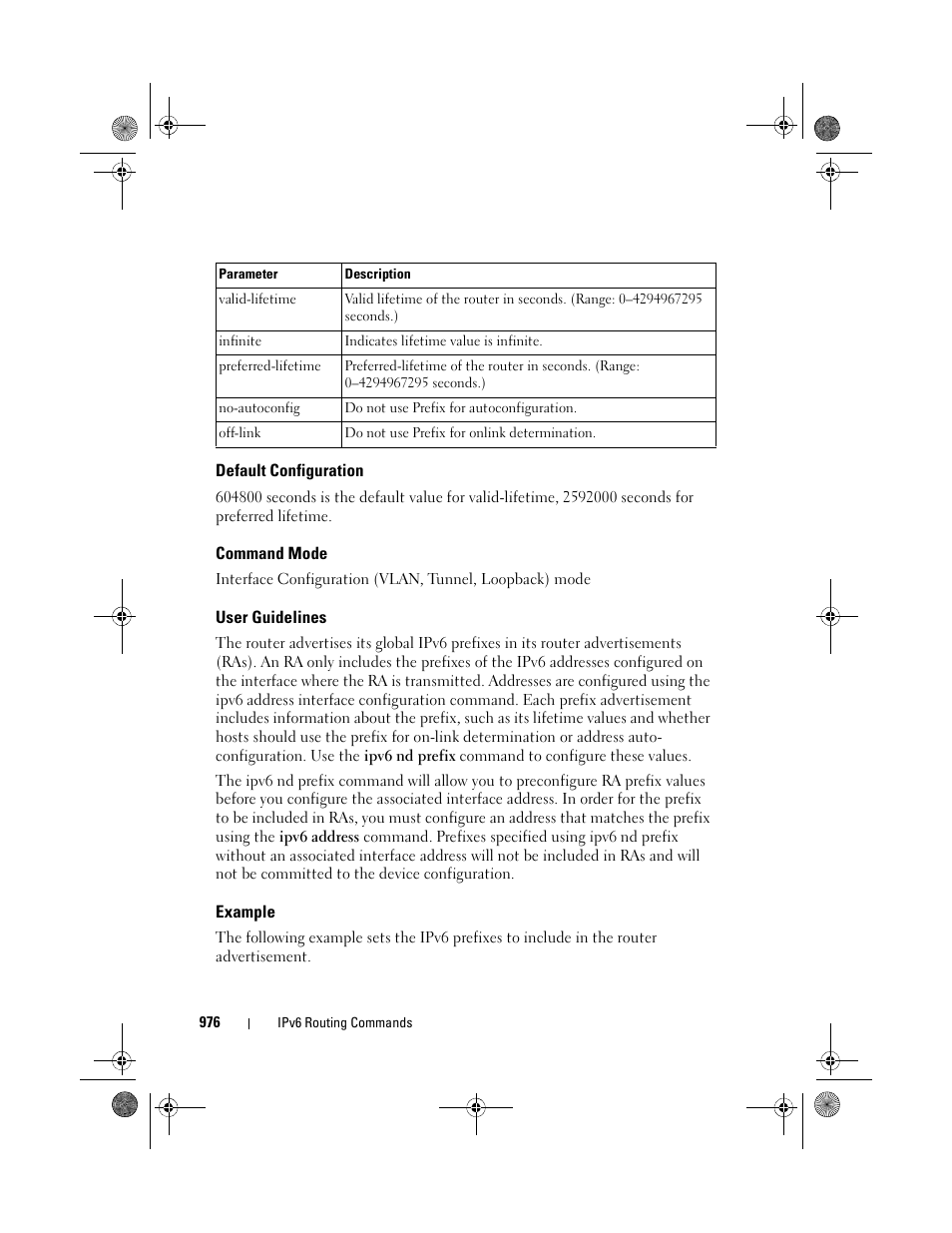 Default configuration, Command mode, User guidelines | Example | Dell POWEREDGE M1000E User Manual | Page 976 / 1682