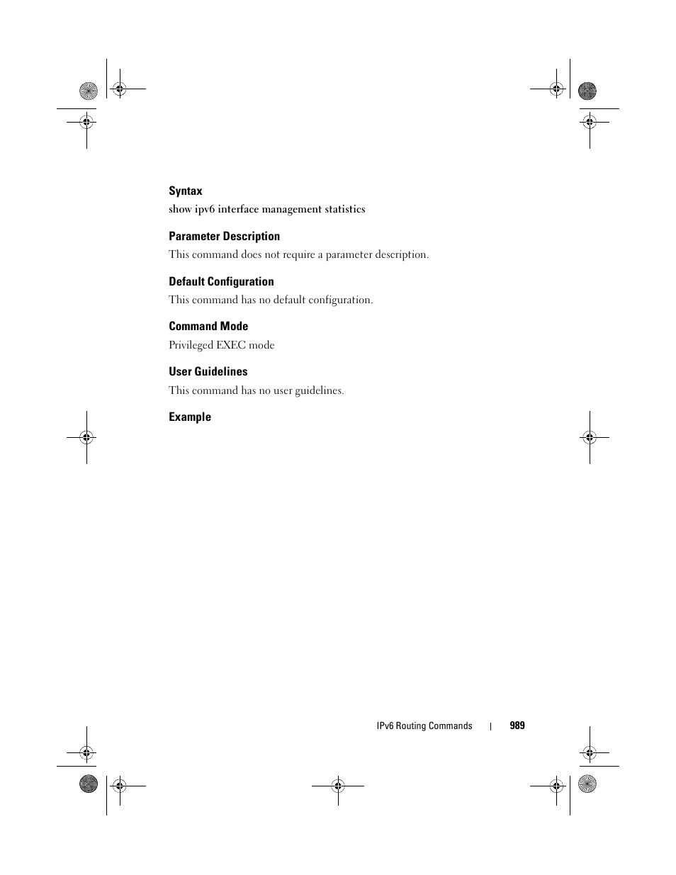 Syntax, Parameter description, Default configuration | Command mode, User guidelines, Example | Dell POWEREDGE M1000E User Manual | Page 989 / 1682