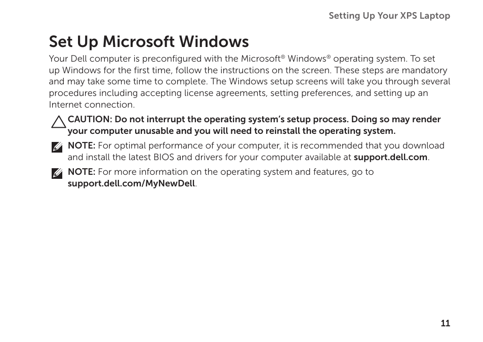 Set up microsoft windows | Dell XPS 14 (L401X, Late 2010) User Manual | Page 13 / 106