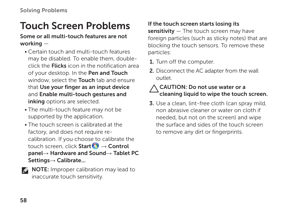 Touch screen problems | Dell XPS 14 (L401X, Late 2010) User Manual | Page 60 / 106