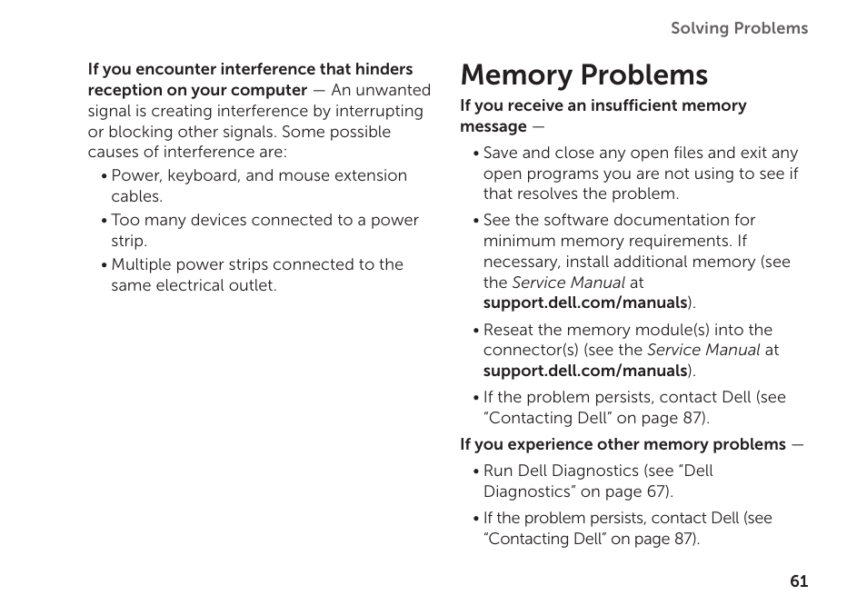 Memory problems | Dell XPS 14 (L401X, Late 2010) User Manual | Page 63 / 106