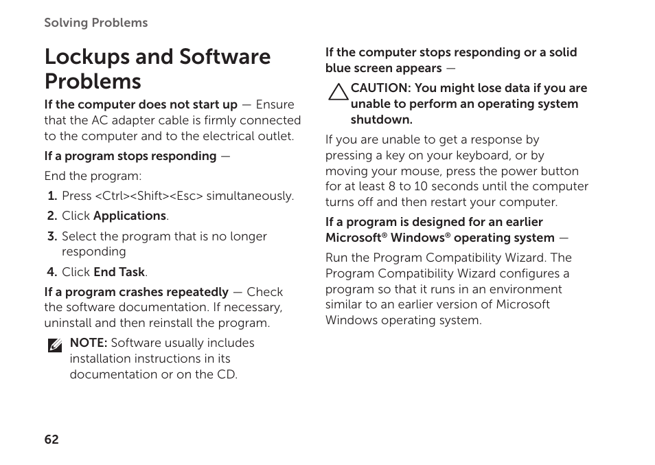 Lockups and software problems | Dell XPS 14 (L401X, Late 2010) User Manual | Page 64 / 106