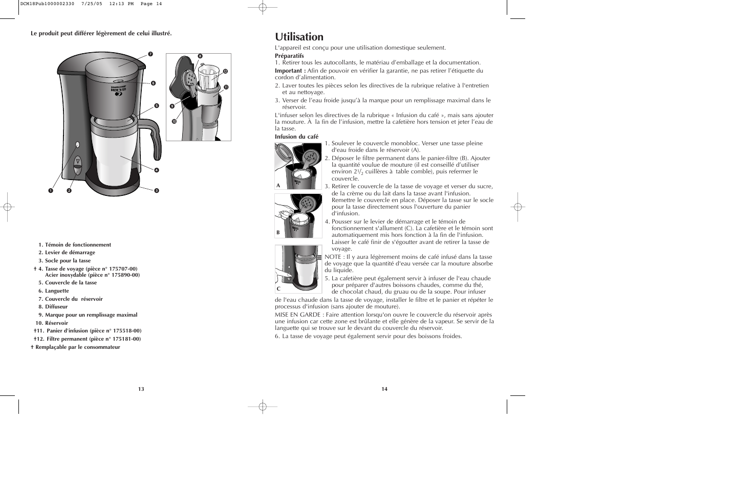 Utilisation | Black & Decker BREW 'N GO DCM18 User Manual | Page 8 / 11