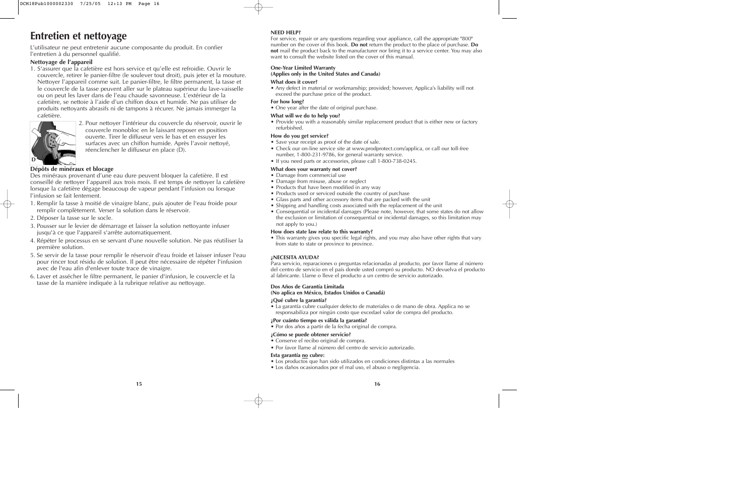 Entretien et nettoyage | Black & Decker BREW 'N GO DCM18 User Manual | Page 9 / 11