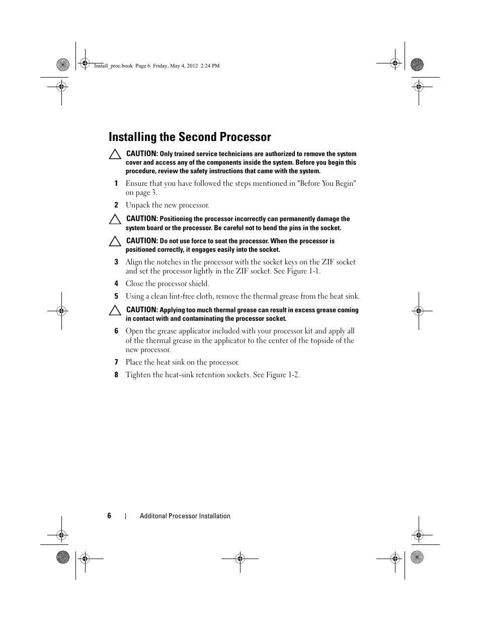 Installing the second processor | Dell POWEREDGE R520 User Manual | Page 6 / 8