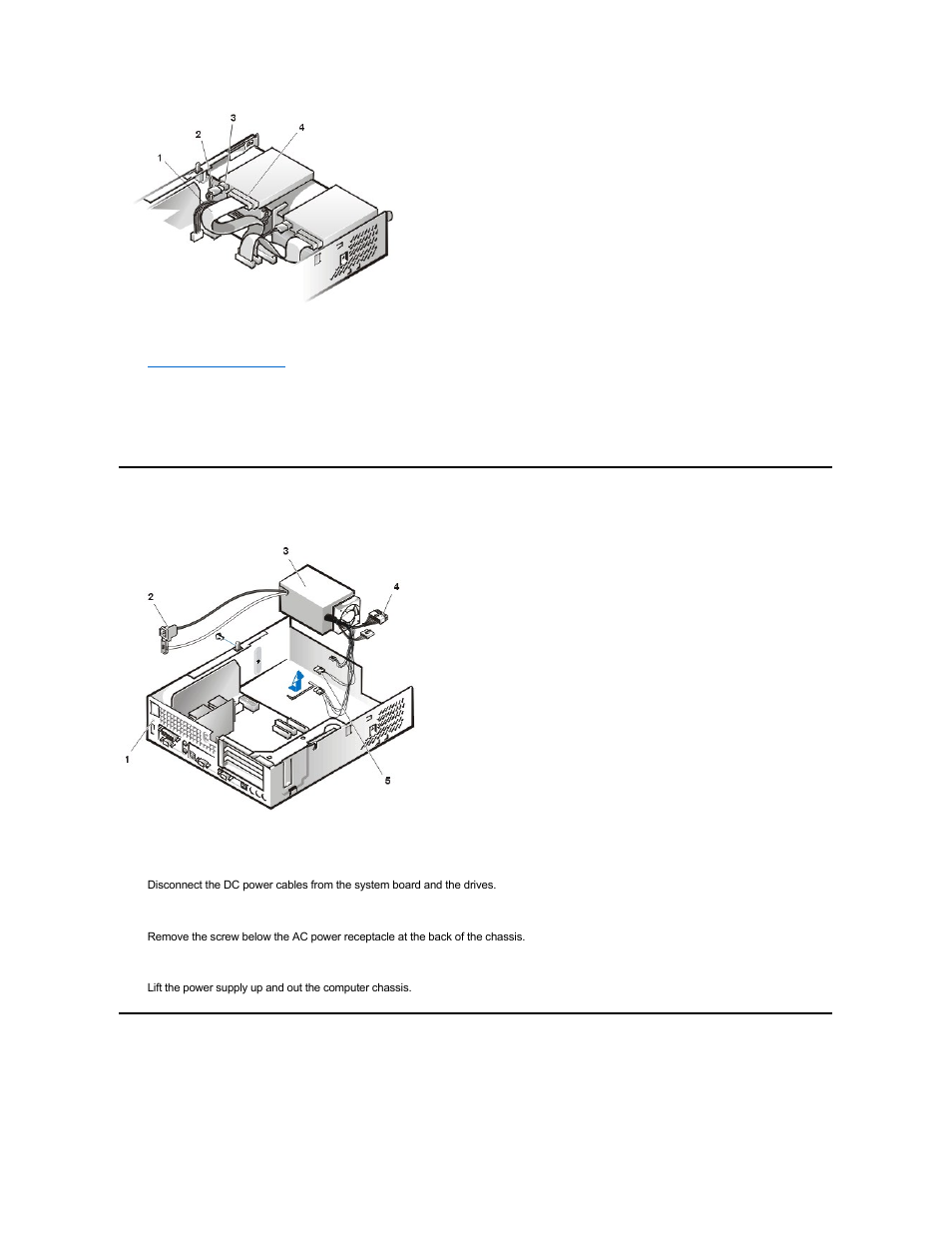 System power supply, Expansion-card cage, Remove the power supply | Dell OptiPlex GX110 User Manual | Page 100 / 137