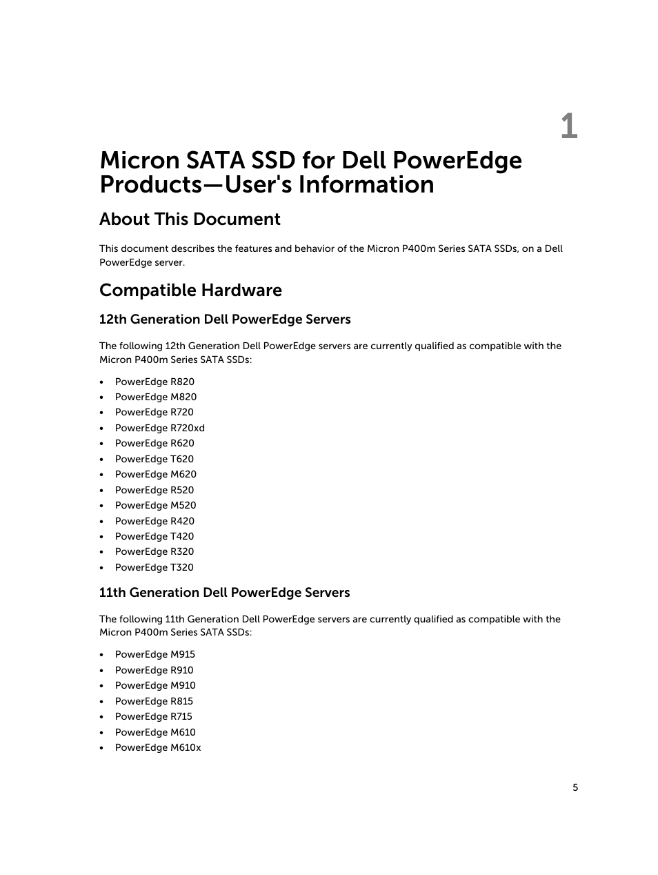 About this document, Compatible hardware, 12th generation dell poweredge servers | 11th generation dell poweredge servers | Dell PowerEdge R420 User Manual | Page 5 / 13
