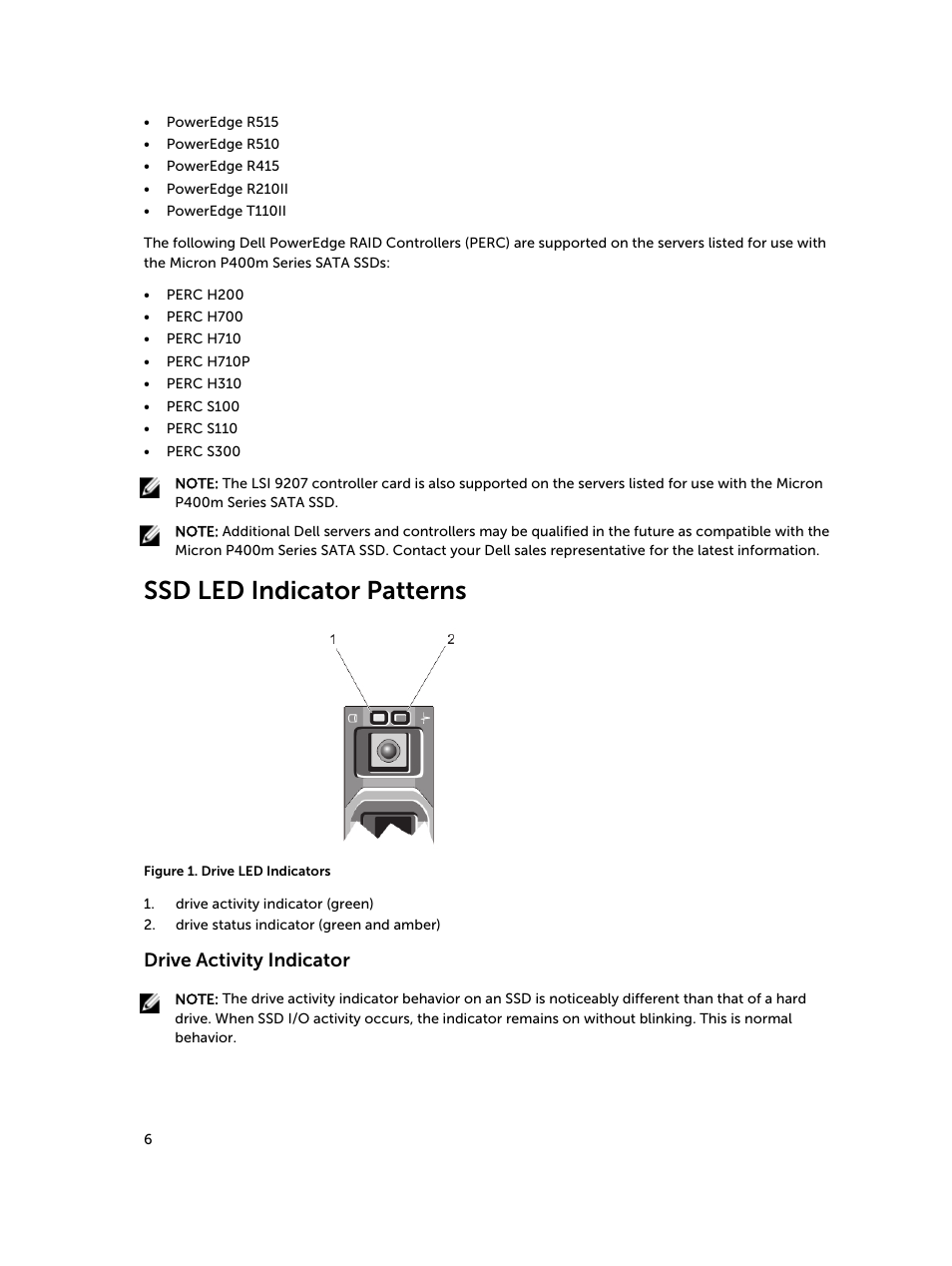 Ssd led indicator patterns, Drive activity indicator | Dell PowerEdge R420 User Manual | Page 6 / 13