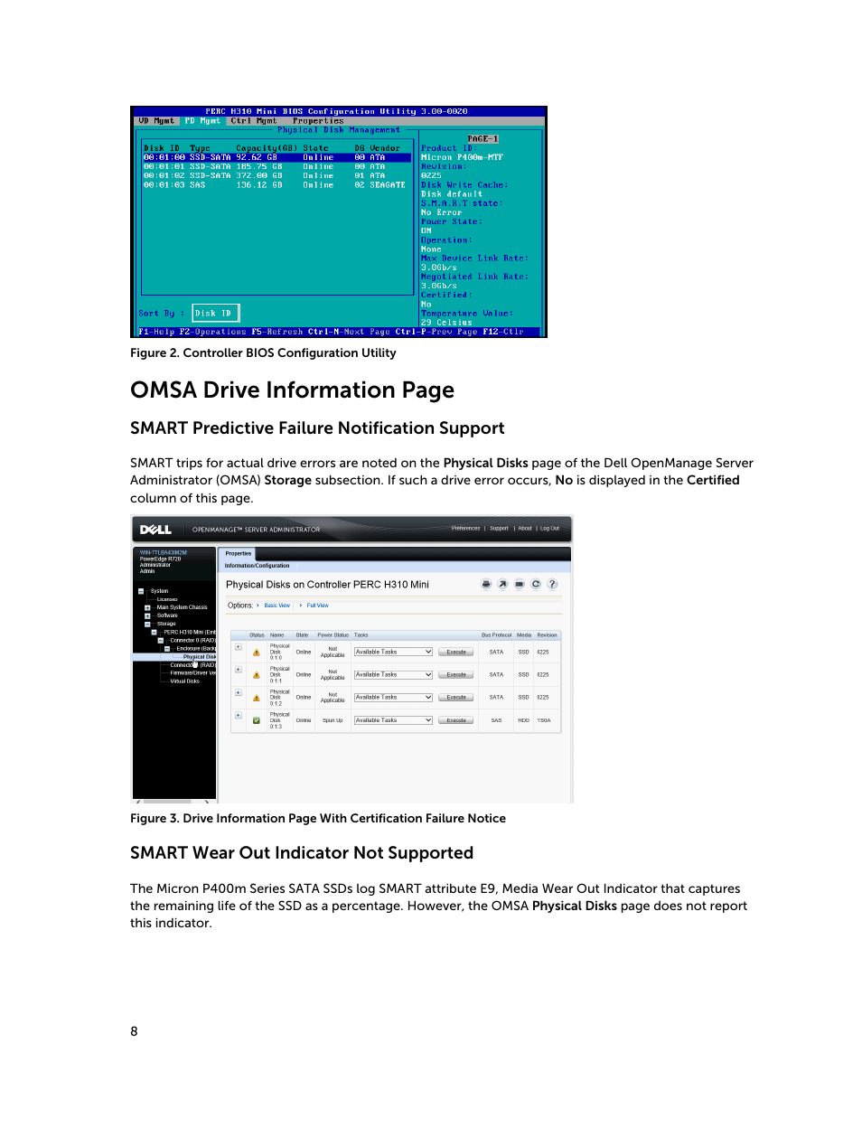 Smart predictive failure notification support, Smart wear out indicator not supported, Omsa drive information page | Dell PowerEdge R420 User Manual | Page 8 / 13