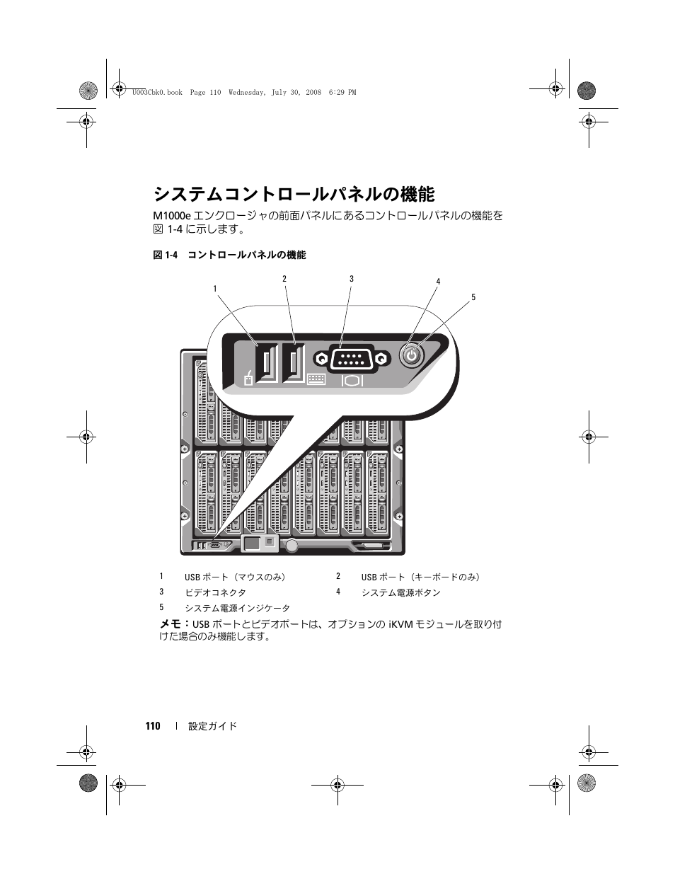 システムコントロールパネルの機能 | Dell PowerEdge M605 User Manual | Page 112 / 210