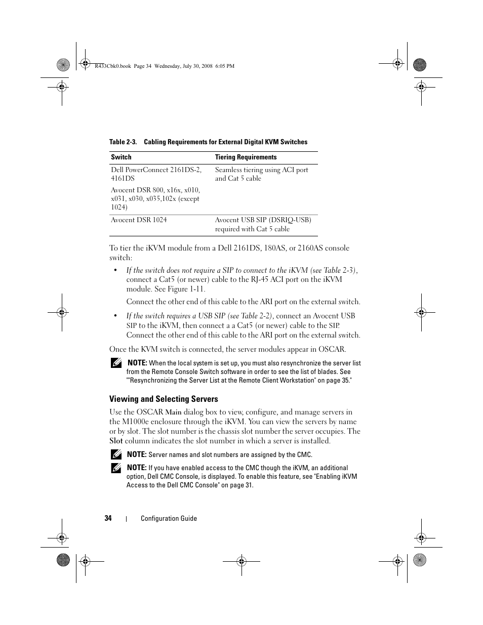 Viewing and selecting servers, He need for a sip (see table 2-3) | Dell PowerEdge M605 User Manual | Page 36 / 210
