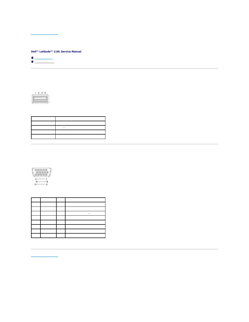 Pinout assignments for i/o connectors, Usb connector, Video connector | Dell Latitude 110L User Manual | Page 23 / 45