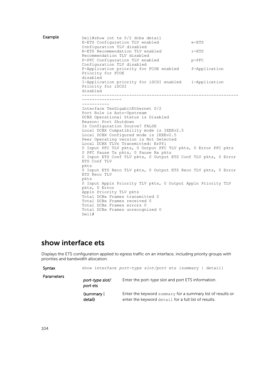 Show interface ets | Dell PowerEdge FX2/FX2s User Manual | Page 104 / 462