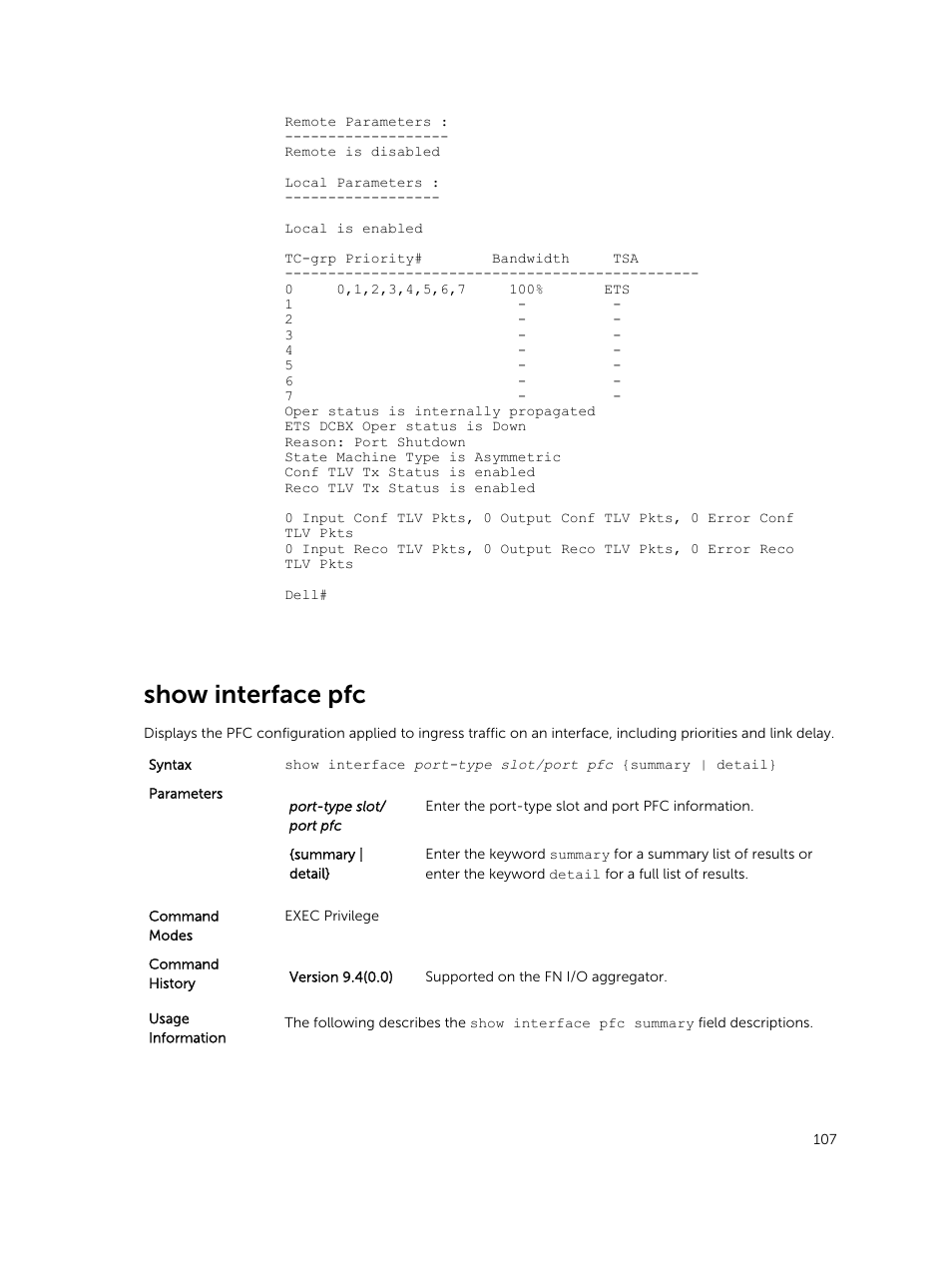 Show interface pfc | Dell PowerEdge FX2/FX2s User Manual | Page 107 / 462
