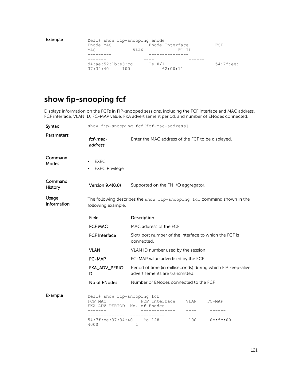 Show fip-snooping fcf | Dell PowerEdge FX2/FX2s User Manual | Page 121 / 462