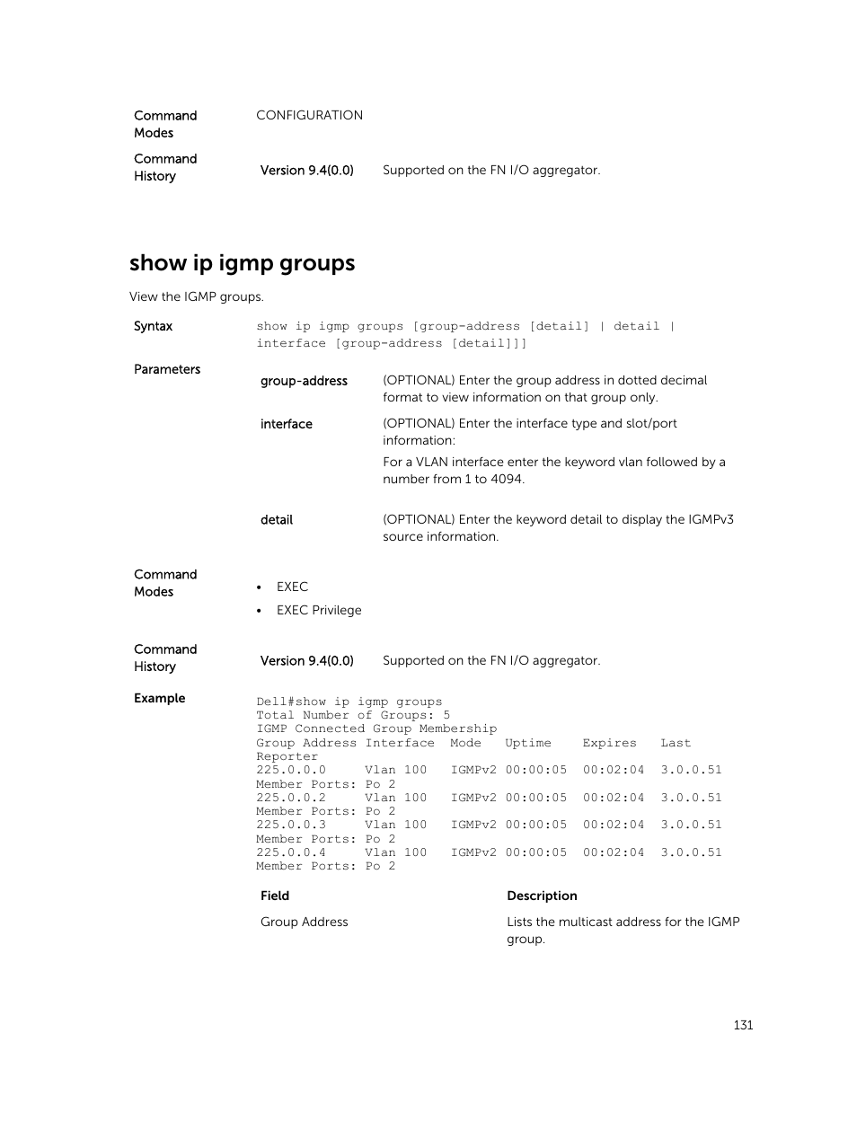 Show ip igmp groups | Dell PowerEdge FX2/FX2s User Manual | Page 131 / 462