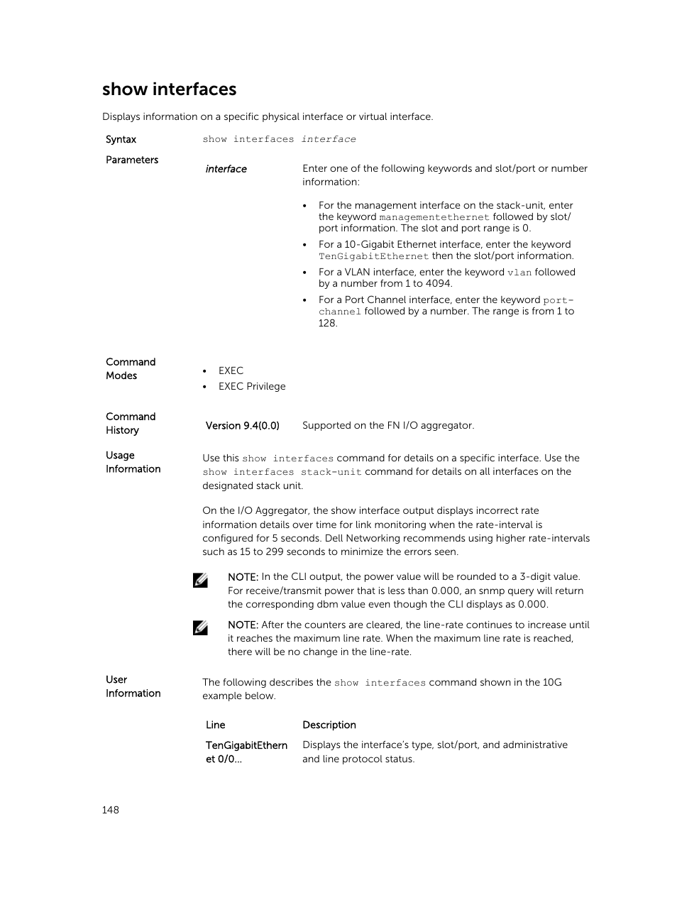 Show interfaces | Dell PowerEdge FX2/FX2s User Manual | Page 148 / 462