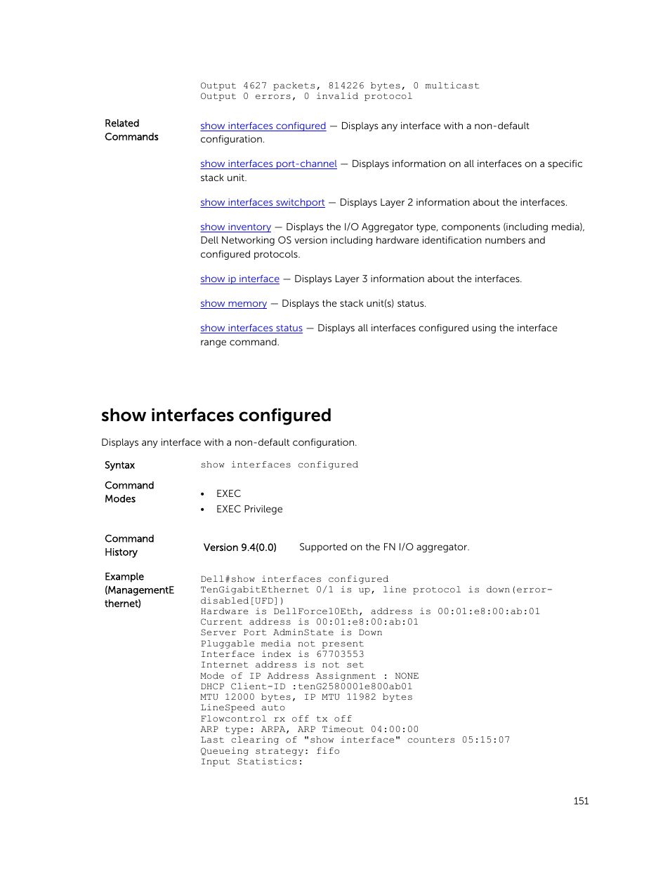 Show interfaces configured | Dell PowerEdge FX2/FX2s User Manual | Page 151 / 462