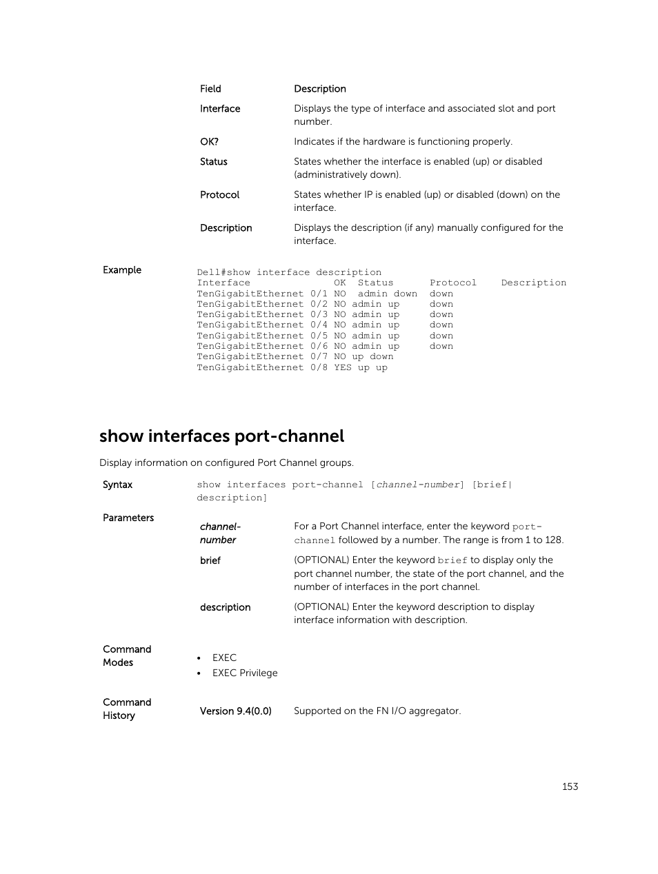 Show interfaces port-channel | Dell PowerEdge FX2/FX2s User Manual | Page 153 / 462