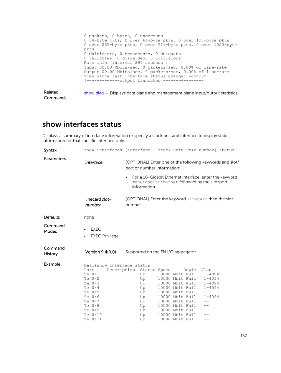 Show interfaces status | Dell PowerEdge FX2/FX2s User Manual | Page 157 / 462