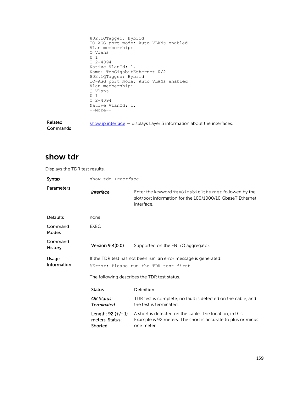 Show tdr | Dell PowerEdge FX2/FX2s User Manual | Page 159 / 462