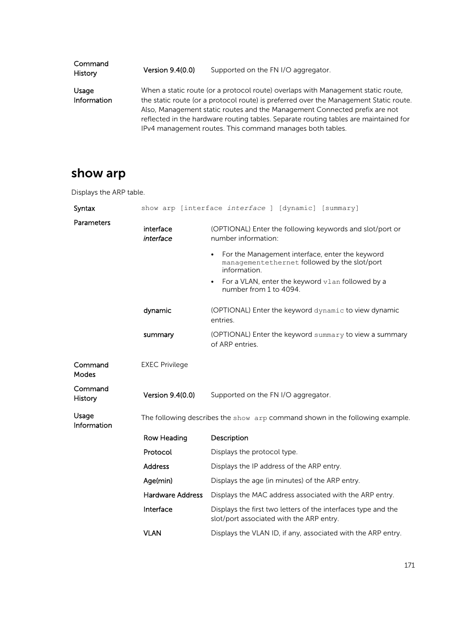 Show arp | Dell PowerEdge FX2/FX2s User Manual | Page 171 / 462